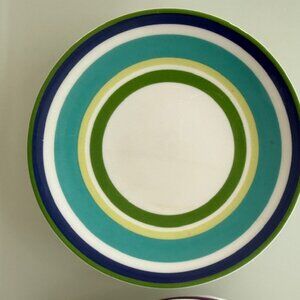 Lenox Kate Spade -appetizer 4 porcelain plates green & blue pink purple stripes